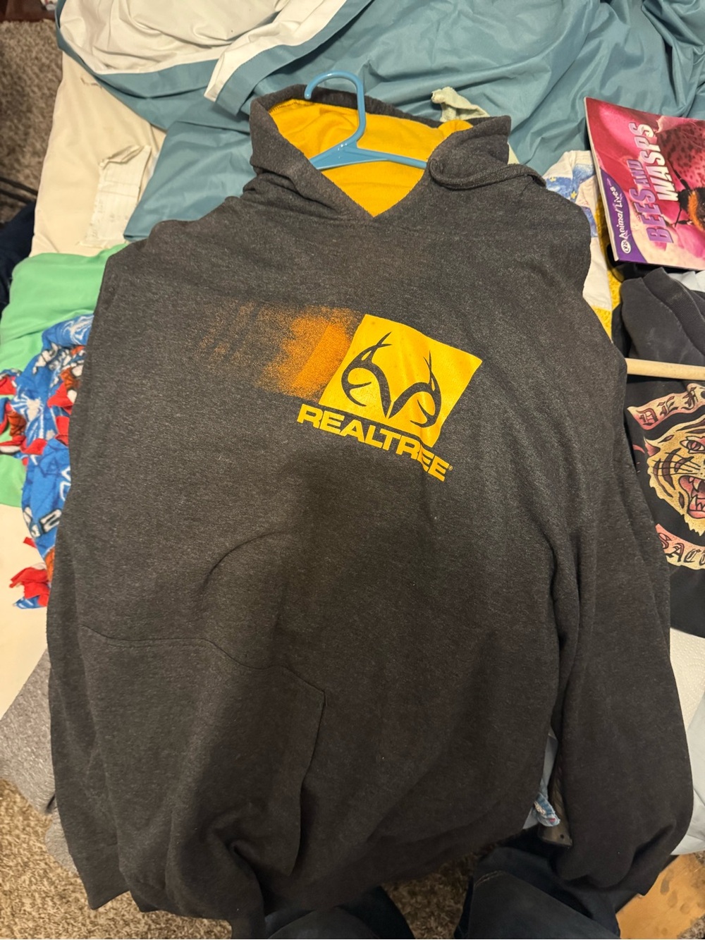 Realtree Heather Charcoal Hoodie with Yellow Lining